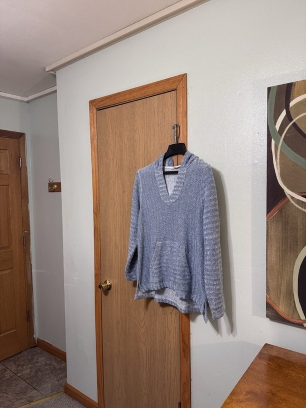 Faherty "Whitewater" XL Blue & White Jacquard Knit Long Sleeve Hooded Sweatshirt